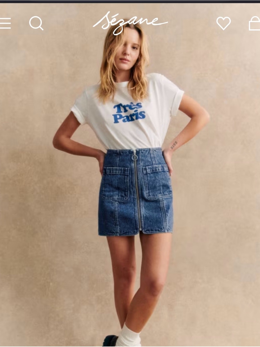 Sezane Dark Blue Denim Zip-Front Mini Skirt